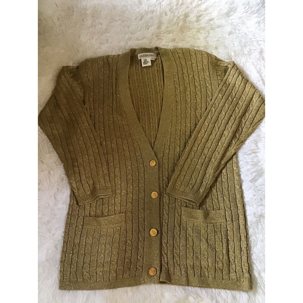 Outlander Studio Gold Cardigan Sweater Size M Metallic Formal Date Night Fancy